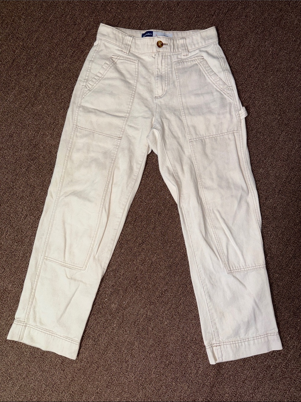 Women’s Old Navy High Rise Straight Leg Cream Cargo Utility Carpenter Pants